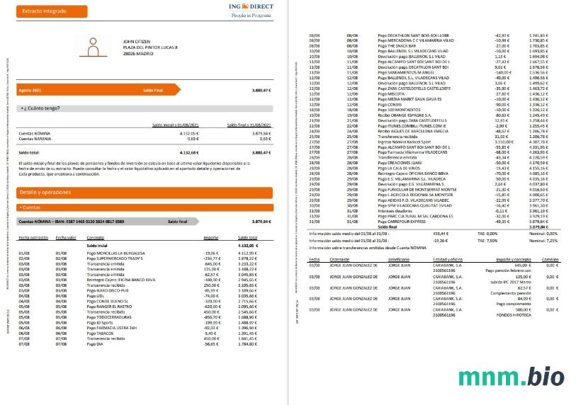 Hiszpania CaixaBank karta kredytowa statement scr